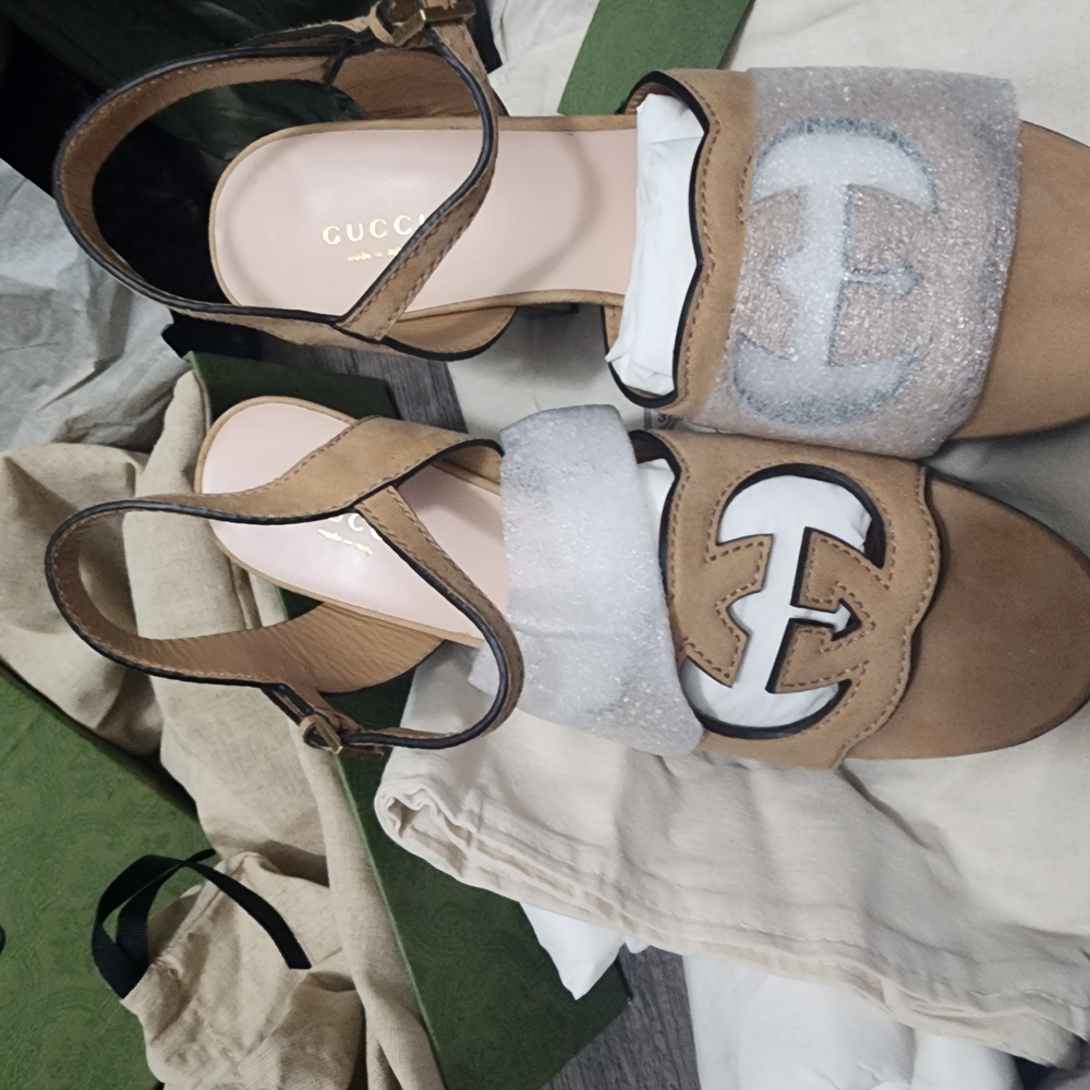 Gucci Tan and White Heels